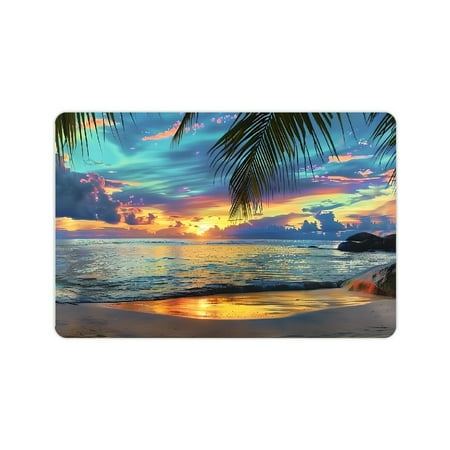 Yiluyinqing Diatom Mud Mats Non-Slip Palm Tree Sunset Beach Home Theme 24x16in