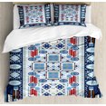 thumbnail image 1 of Afghan King Size Duvet Cover Set, Blue Toned Geometric Motifs Tribal Timeless Design Middle Eastern Culture Pattern, Decorative 3 Piece Bedding Set with 2 Pillow Shams, Multicolor, by Ambesonne, 1 of 3