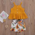 thumbnail image 2 of 2Pcs Sweet Style Little Girls Outfit, Summer Solid Color Flouncing Sleeveless Suspender Top + Creative Flower Printing Shorts Set, 2 of 4