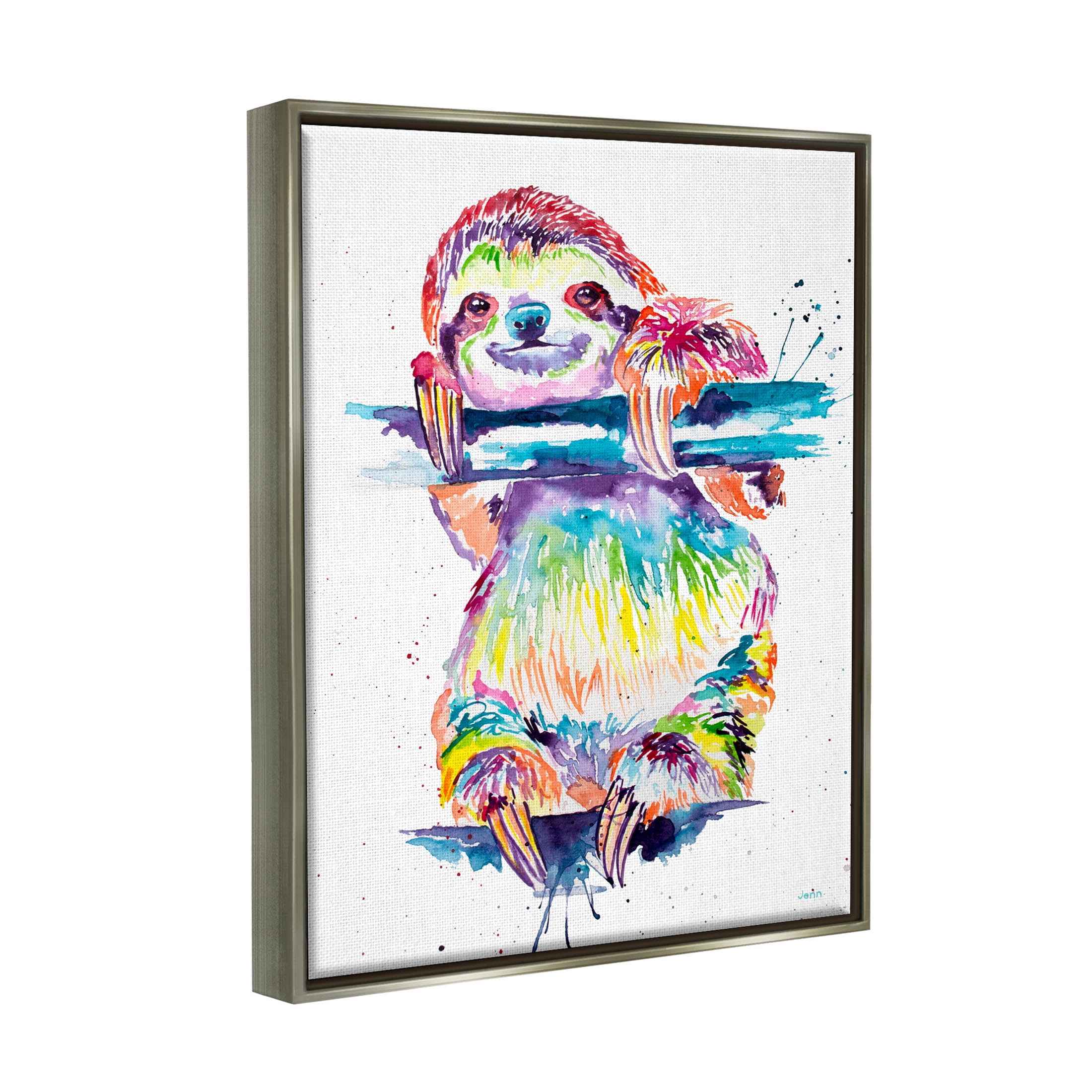 Fun Rainbow Sloth Wildlife Animals & Insects Graphic Art Luster Gray Framed Art Print Wall Art