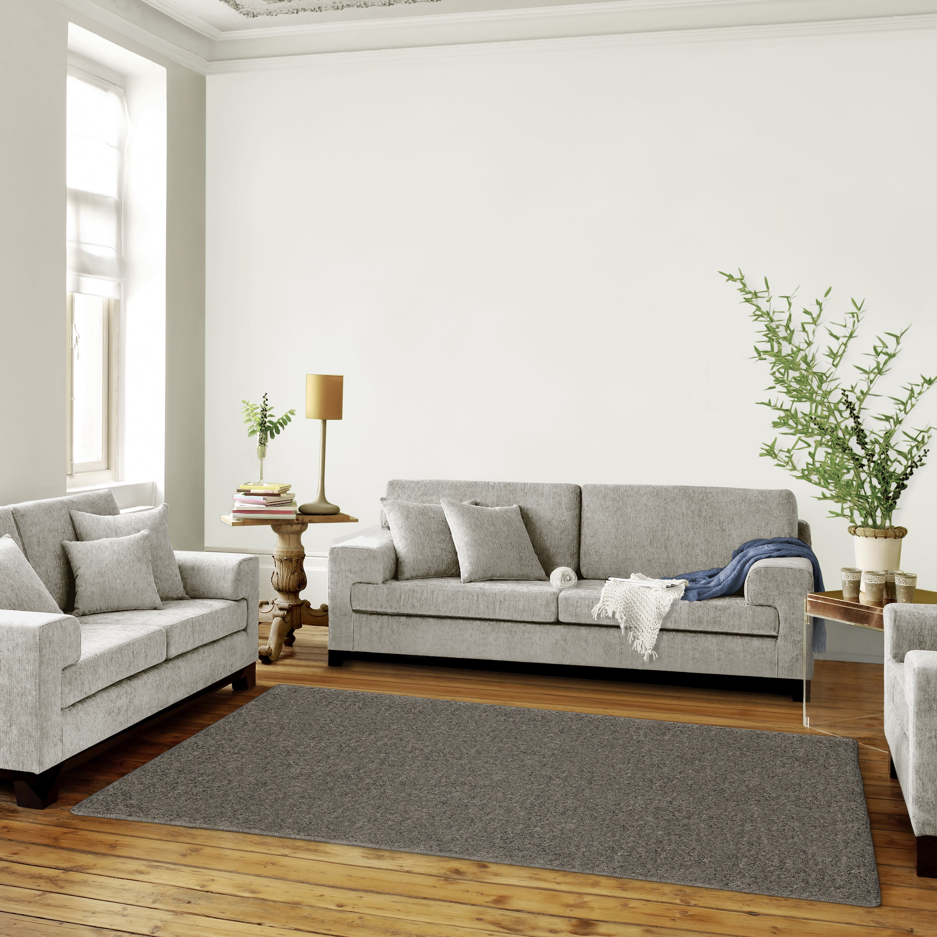 Mainstays Microfiber Plush Shag Area Rug, Taupe, 5' x 7', Living Room