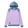 thumbnail image 3 of Womens Hooded Spring Clothes, Long Sleeve Shirts for Women Fashion Solid Color Denim Patchwork Crewneck T-Shirts, 3 of 4