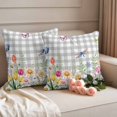 thumbnail image 2 of Spring Flowers Pillow Covers 2 Pack Watercolor Colorful Floral Leaf Butterfly Dragonfly Grey Plaid Pillowcase Waterproof Outdoor Throw Pillow Cover for Patio Garden Square Cushion 24”x24”, 2 of 9