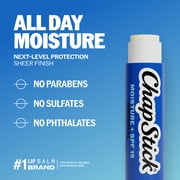 ChapStick Moisture + SPF 15 Lip Protectant with Broad Spectrum Sunscreen, Relieves Dryness, 24 Hour Moisture, Hydrating Lip Balm, 3-Pack, 0.15 oz Each