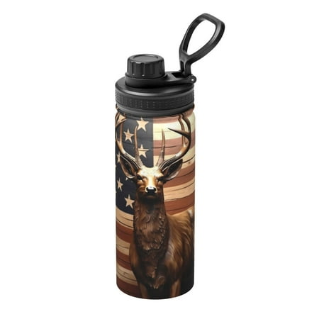 

Ocsxa Deer American Flag Vintage Print 18oz Stainless Steel Water Bottle Unisex Water Bottle Insulated Sports Water Cup Flask for Cold Water Drinks/Sports/Travel/Car/School