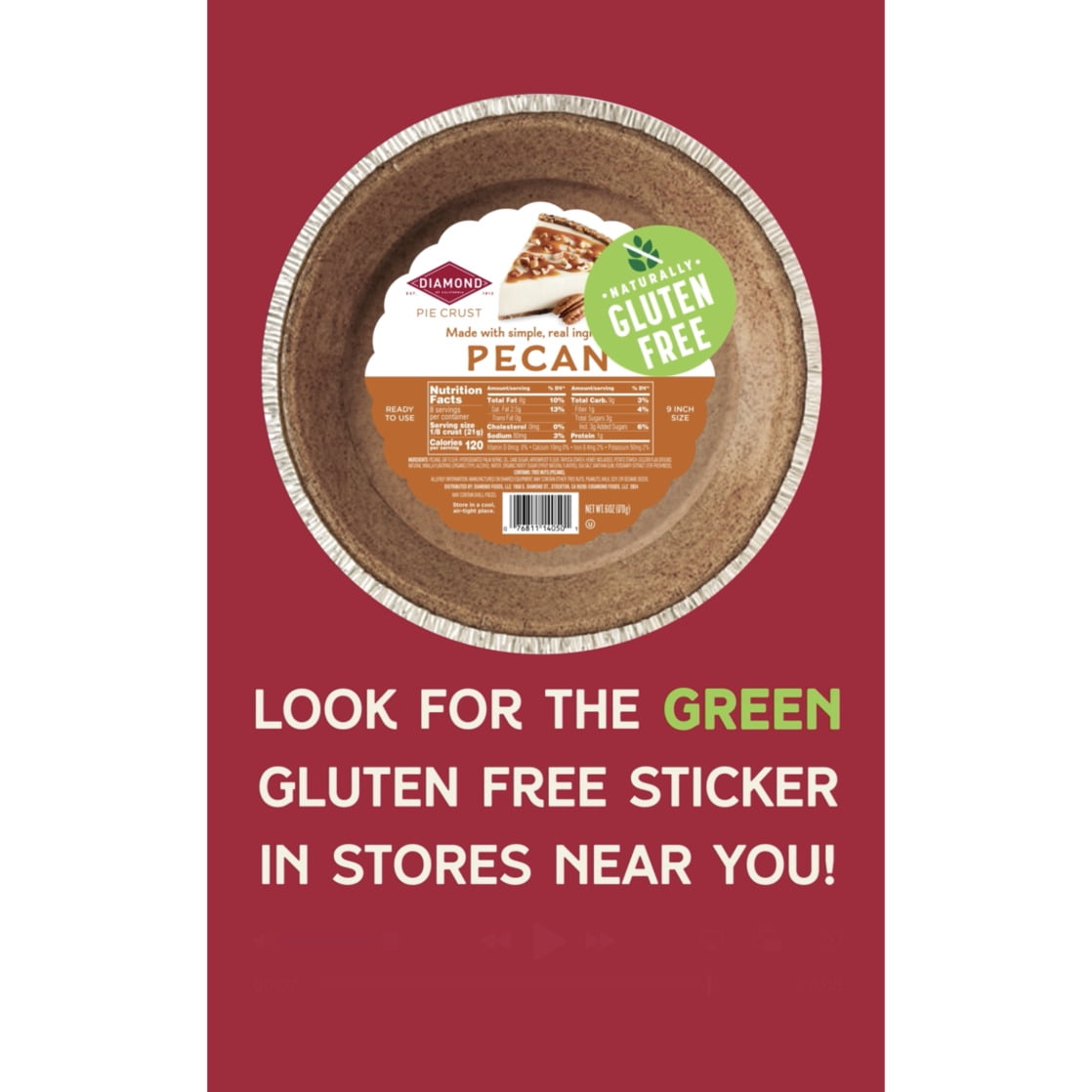 Diamond Pecan 9 Inch Gluten Free Pie Crust 6 oz