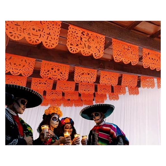 Papel picado Dia de Los Muertos (orange), Dia de Los Muertos altar, Day of the Dead paper, Mexican decorations 5 pack|Tissue Paper|Bright Orange