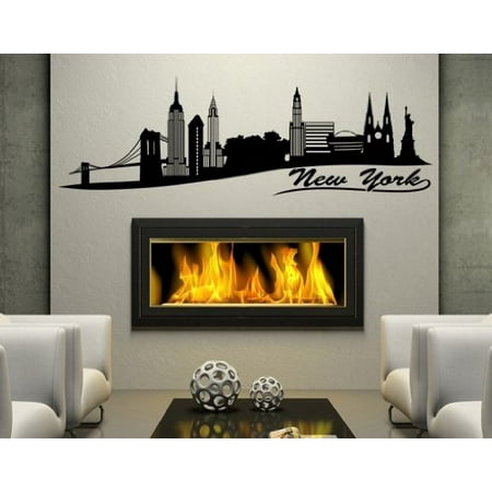 Gray Wall New York II City Skyline Wall Decal - Wall Sticker, Vinyl Wall Art, Home Decor, Wall Mural - 1328 - 79in x 25in, Dark gray ()