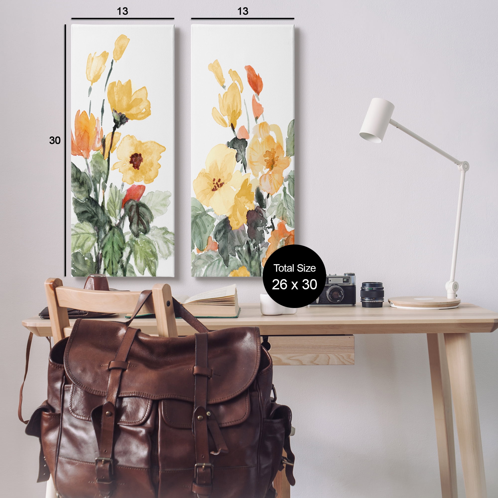 Stupell Industries Yellow Spring Flowers Botanical & Floral Painting Gallery Wrapped Canvas Print Wall Art, 13 x 30, Set of 2