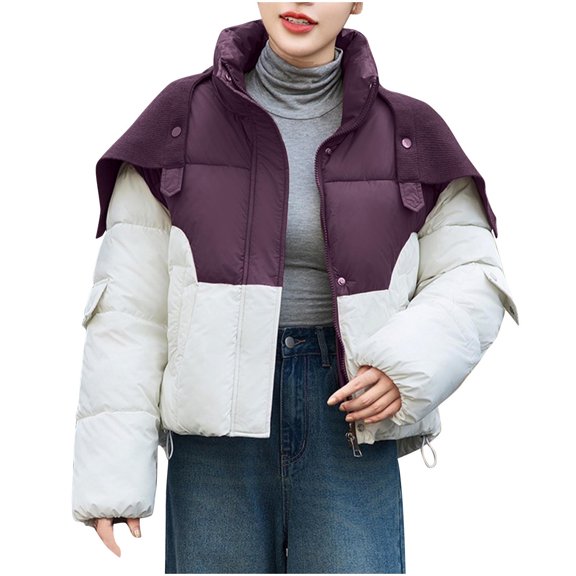 Fashion Winter Warm Jackets for Womens Plus Size Short Down Jacket With Double Pockets Long Sleeves Without A Hat And A Flip Collar Casual Outwear