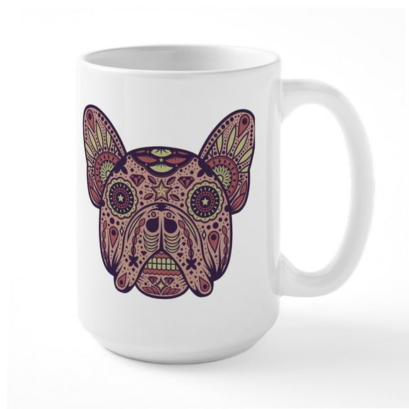 CafePress - French Bulldog Sugar Skull Mugs - 15 oz Ceramic Large White Novelty Mug