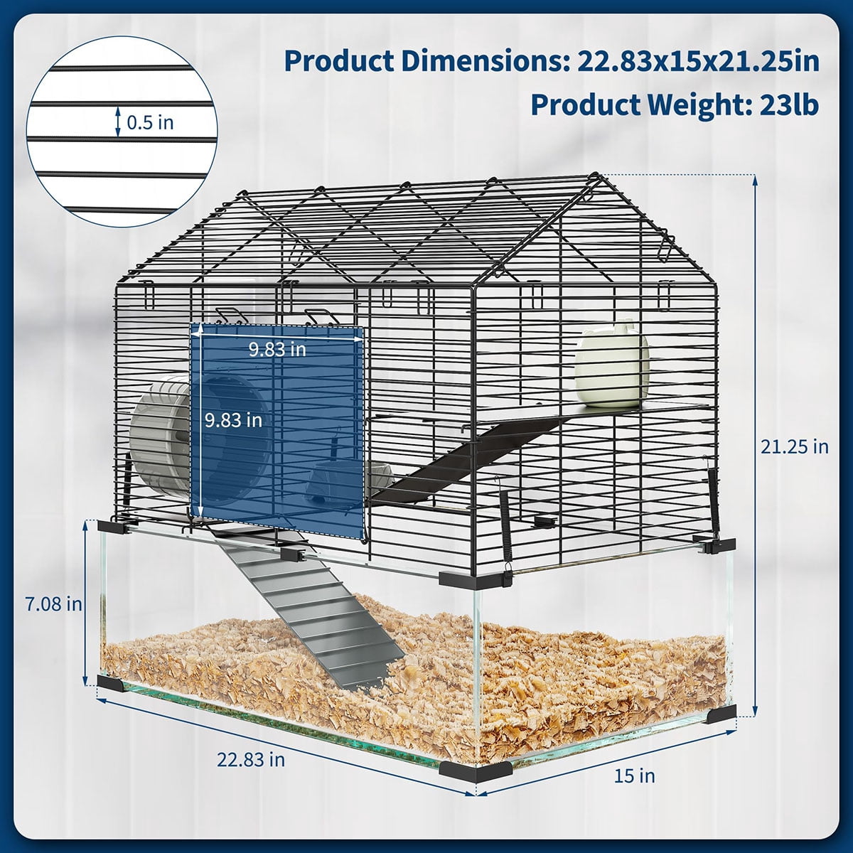 Ataucjin 3 Tiers Large Hamster Cages,Metal Guinea Pig Cages Habitat with 4pcs Hamster Cages Accessories,Transparent Small Animal Habitat for Rodent,Guinea Pigs,hamster,Chinchilla,Hedgehog