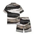 thumbnail image 4 of Men's 2 Piece Summer Outfit Casual Short Sleeve Button Down Shirt and Drawstring Shorts Set Texture Print Vacation Tracksuit, 4 of 6