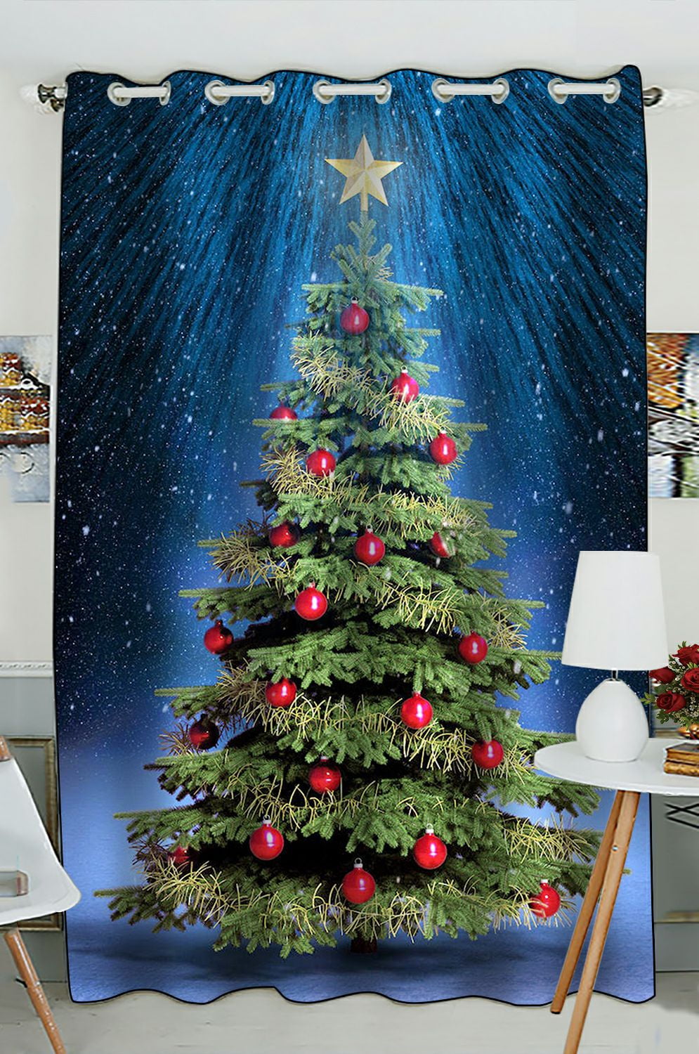 ZKGK Merry Christmas Tree Window Curtain Drapery/Panels/Treatment For