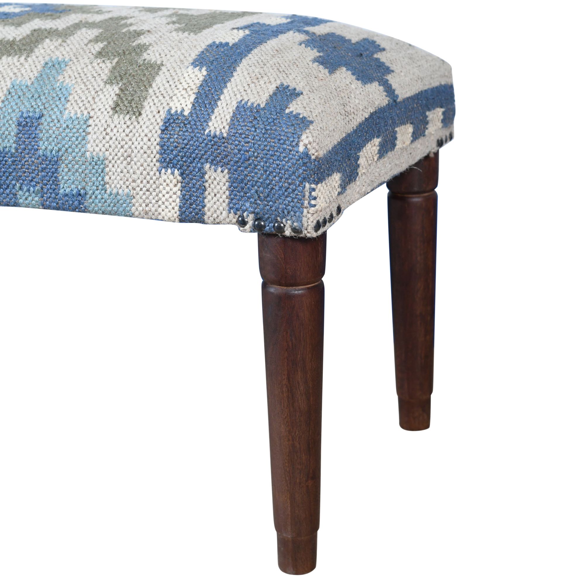 LR Home Rhonelle 47" Blue/Sage Geometric Jute Upholstered Accent Bench