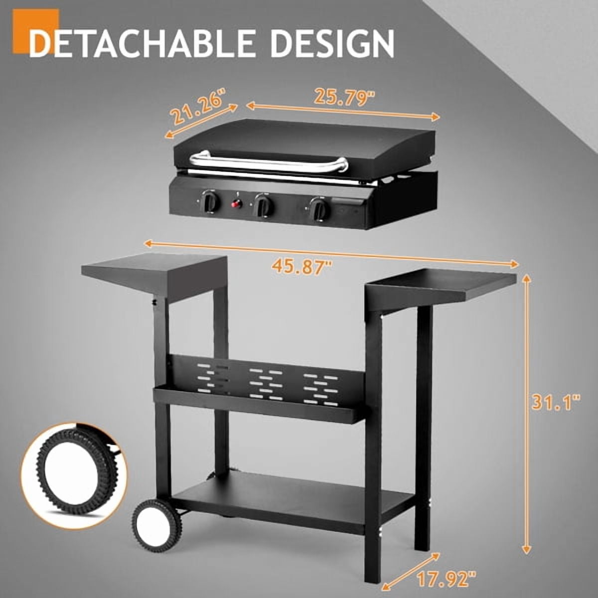 3-Burner Flat Top Gas Griddle Cooking Station with Ceramic Coated Cast Iron Pan for Outdoor Barbecue Backyard Cookout