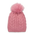 thumbnail image 3 of Time and Tru Women's Cable Pom Beanie, One Size Fits Most, Pink Pottery Heather, 3 of 3