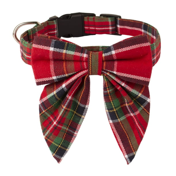 Collar para perro ADOGGYGO, pajarita mediana a cuadros rojos y verdes para Navidad