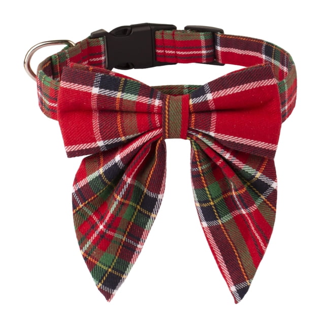 Collar para perro ADOGGYGO, pajarita mediana a cuadros rojos y verdes para Navidad
