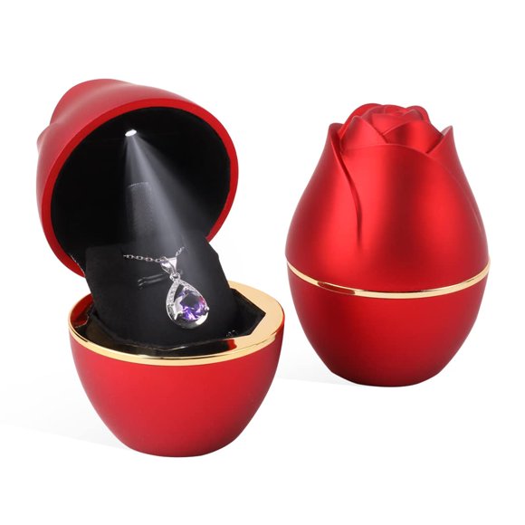 Caja colgante Rolin Roly roja con luz LED, rosa, funda para joyas, collares, cajas de regalo para bodas, colgantes, ceremonia, propuesta de compromiso, aniversario