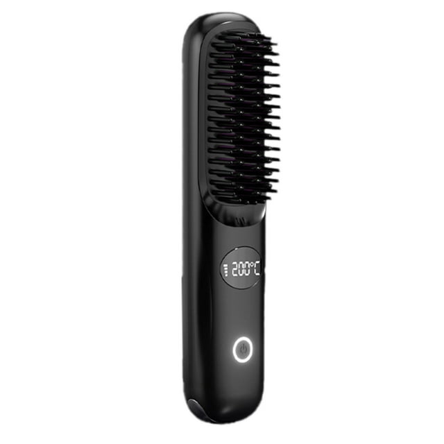 Plancha de pelo portátil sin cables con cepillo, carga USB, iones negativos, púas recubiertas de cerámica, ligera, para mujeres, peinado de viaje, apta para todo tipo de cabello