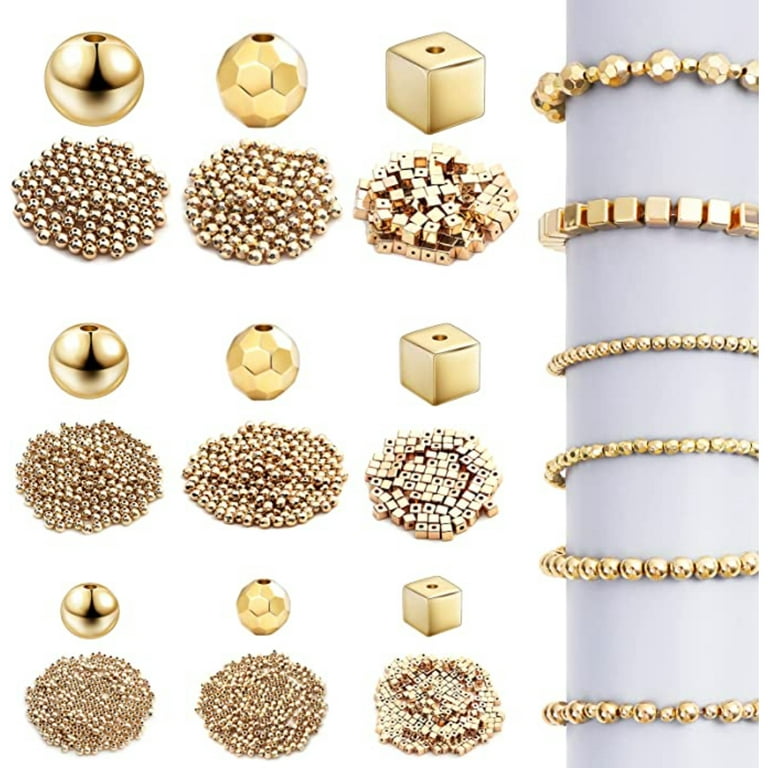 200pcs Gold Spacer Beads for Bracelets Making,Star Beads,Heart Beads,Square Beads,Shaped Beads and Other Kinds of Spacer Beads, Loose Beads for