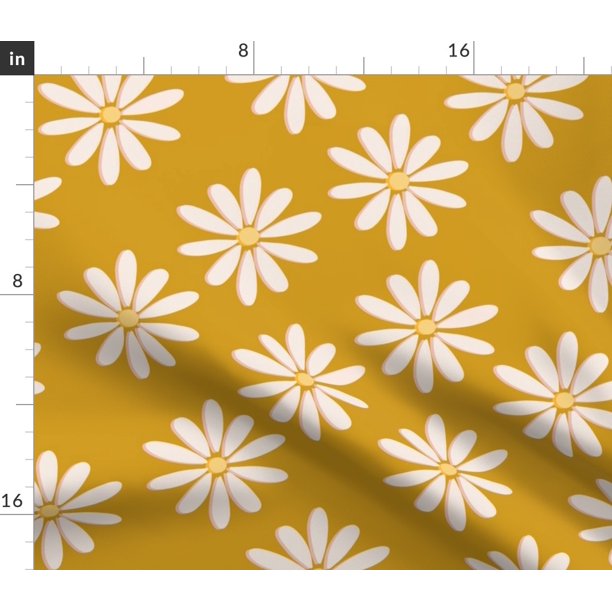 Spoonflower Fabric Spring Daisy Flowers Mustard Yellow Garden Cute