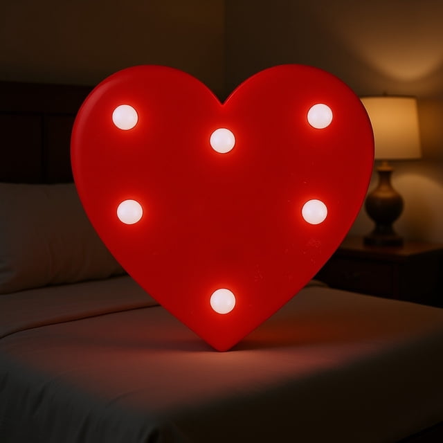 Lámpara de Noche con Forma de Corazón | Lámpara de Corazón de San Valentín a Pilas | Lámpara Decorativa de Plástico Rojo y Blanco para Confesión y Propuesta Romántica | Decoración para Dormitorio y S