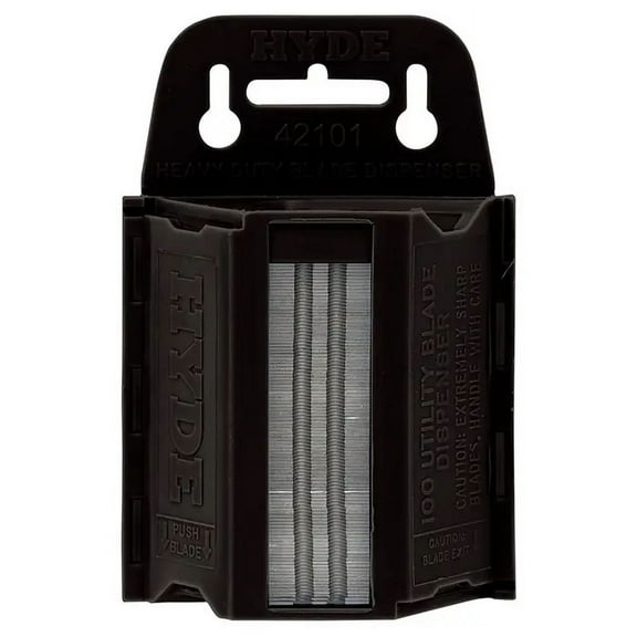 0.025" Hyde Tools 42101 Hyde Heavy Duty Utility Blade Dispenser, 100-Pack