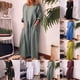 thumbnail image 5 of Women Cotton Linen Long Sleeve Maxi Dress Ladies Pocket Solid Baggy Kaftan Dress, 5 of 8