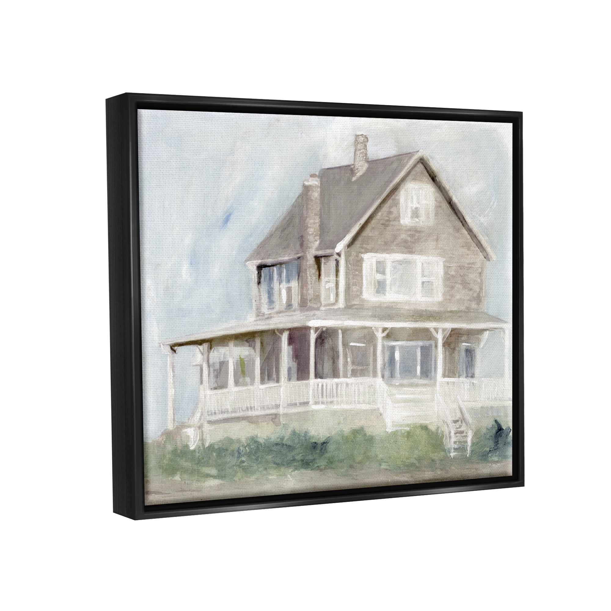 Stupell Cape House Porch View Landscape Painting Black Floater Framed Art Print Wall Art