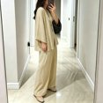 thumbnail image 5 of Womens Cotton Linen Sets 2 Piece Oversized V-neck Loose Top and Wide Leg Pants Sets Casual Vacation Outfits Beige M, 5 of 6