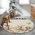 thumbnail image 4 of Round Area Rug 3ft, Vintage Easter Bunnies Flowers Non-Slip Non-Shedding Floor Mat, Retro Butterfly Plaid Washable Sturdy Carpet for Living Room Bedroom Home Decor, 4 of 9