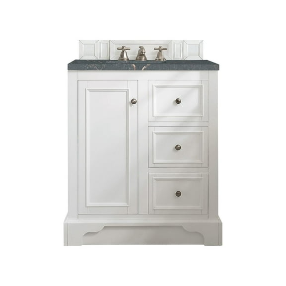 James Martin Vanities 30" Single Vanity, Bright White w/ 3 CM Parisien Bleu Quartz Top