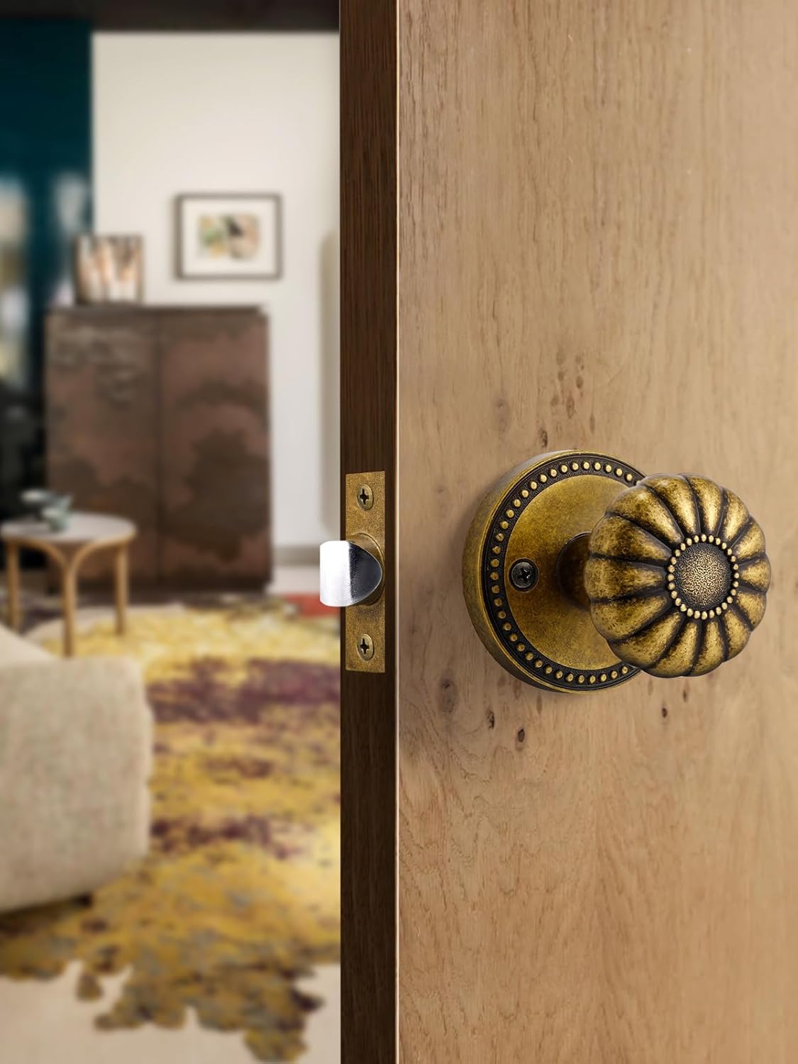 Antique Brass Door Knob Passage Door Knobs Interior Door Knob for Hall and Closet,Zinc Alloy 1 Pack