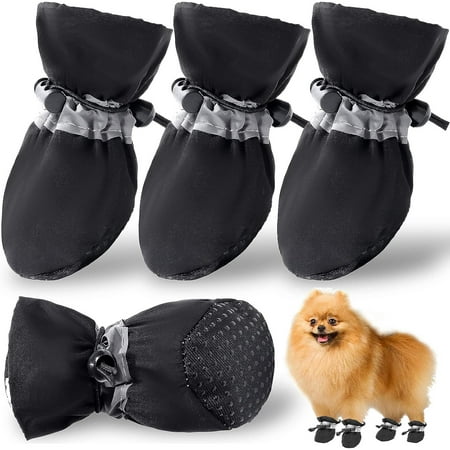 Dog Shoes  Dog Booties with Reflective Straps for Hot Pavement  Anti-Slip Dog Boots and Paw Protector for Small Medium Dogs 4PCS (Size 7: 1.96  (Width)  Black)
