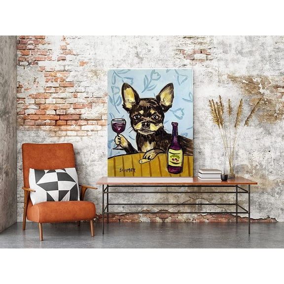 Chihuahua at the wine Bar 12x16 ready to hang gallery wrap canvas print 1.5 edge depth