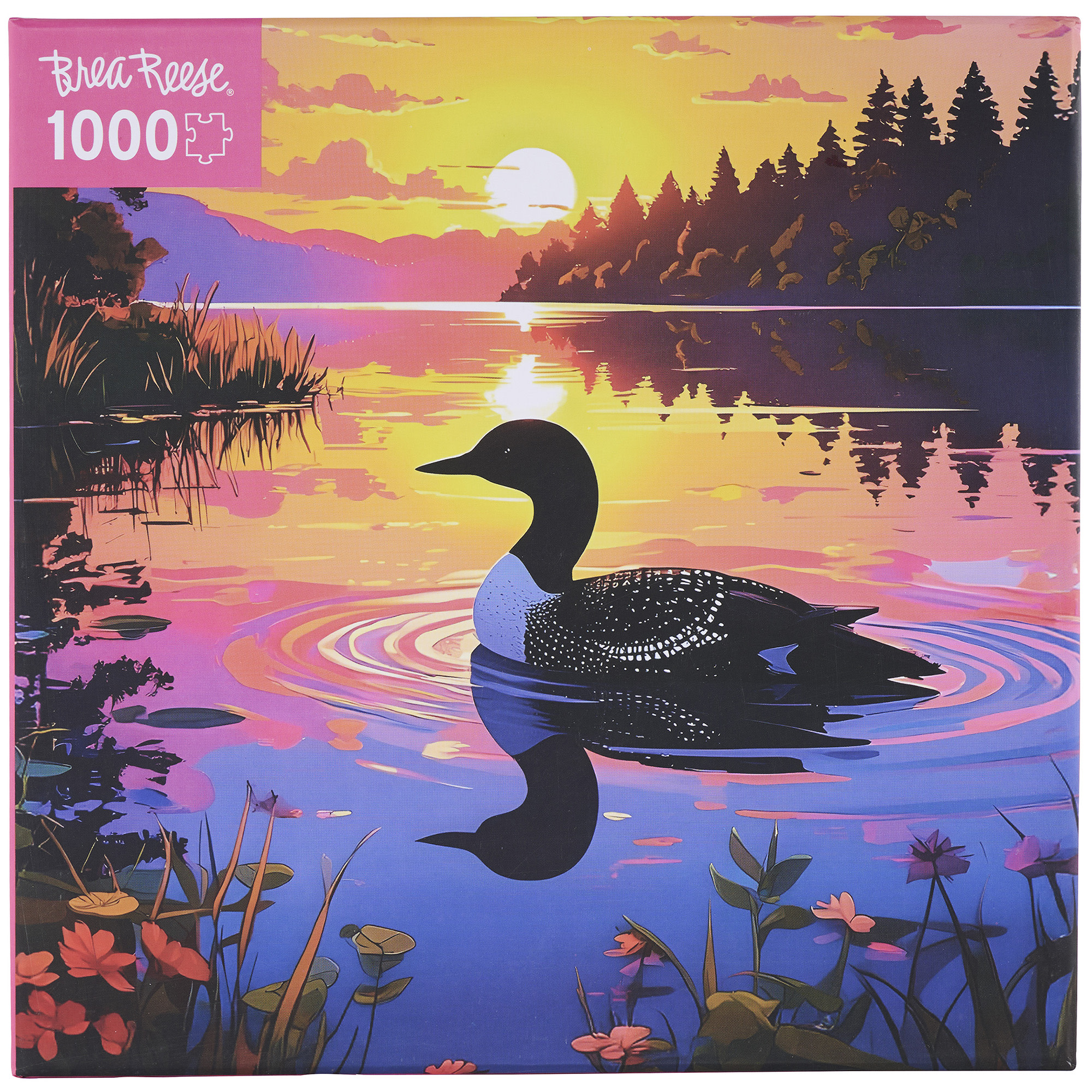 Brea Reese: 1000 Piece Puzzle - Loon - Bird & Lake Sunset Landscape Scene, Adult Jigsaw, Soft-Touch, Snap-Fit, Image Reference Poster, 19.25 x 26.75"