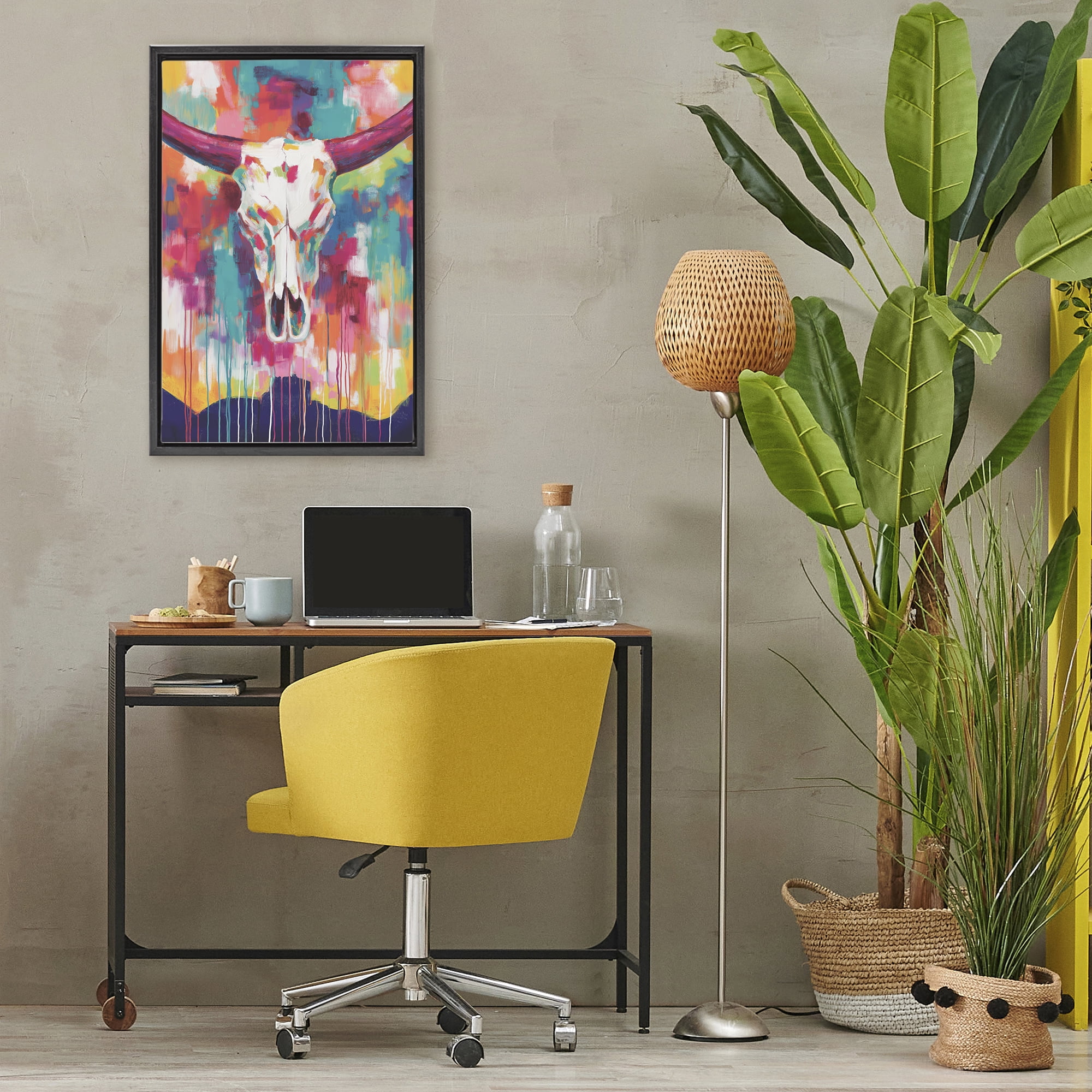 Stupell Industries Spirit Of The West Skull Black Framed Floater Canvas Wall Art, design by Chromatic Storm Studio