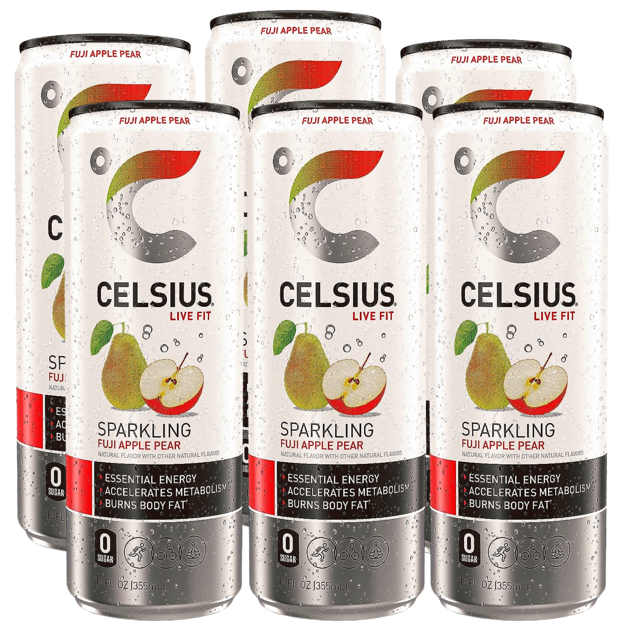 (6) Celsius Sparkling Fuji Apple Pear, Functional Essential Energy