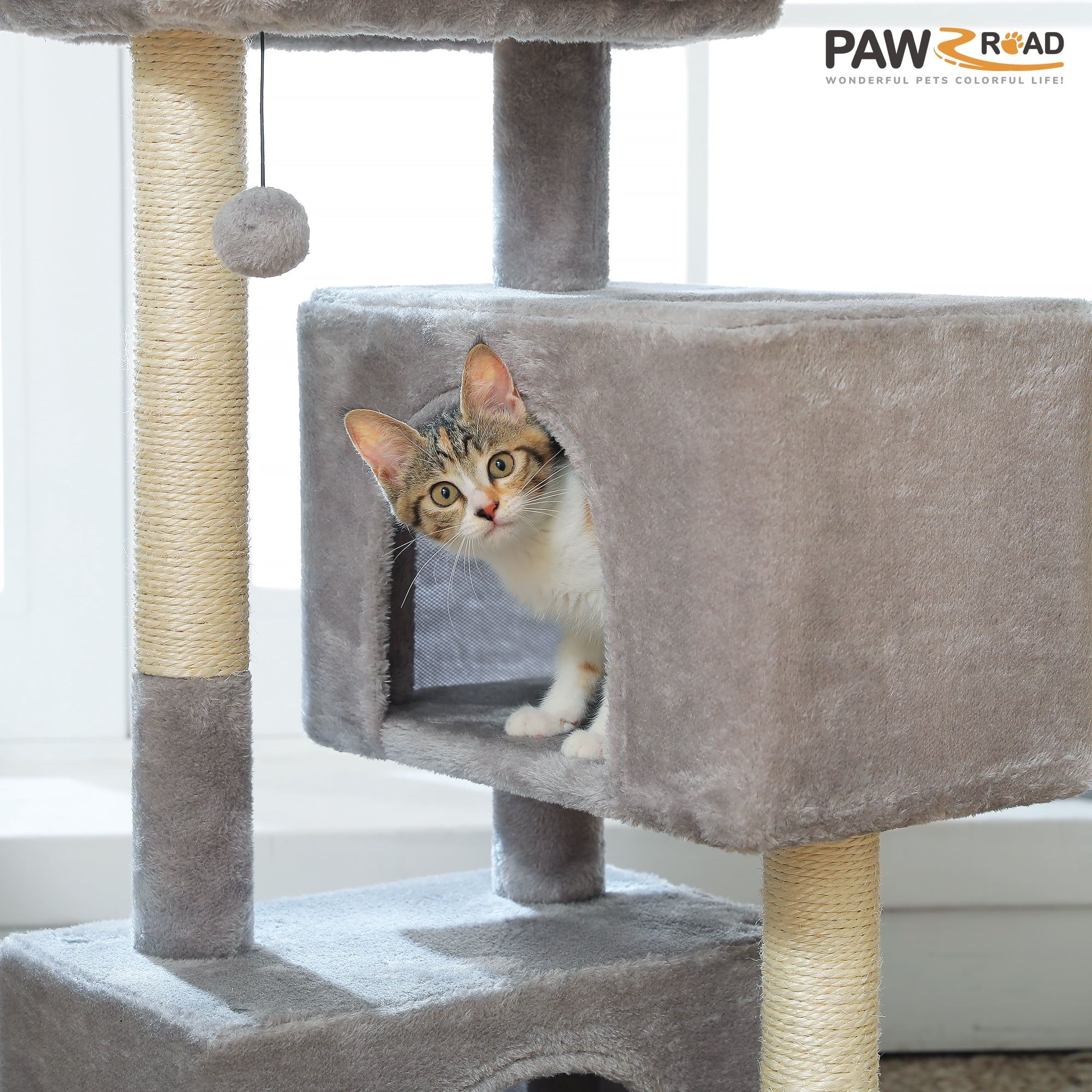 PAWZ Road 31.5" Modern Cat Tree Tower with Dual Large Condos for Kitten ＆ Medium Size Cat Gray