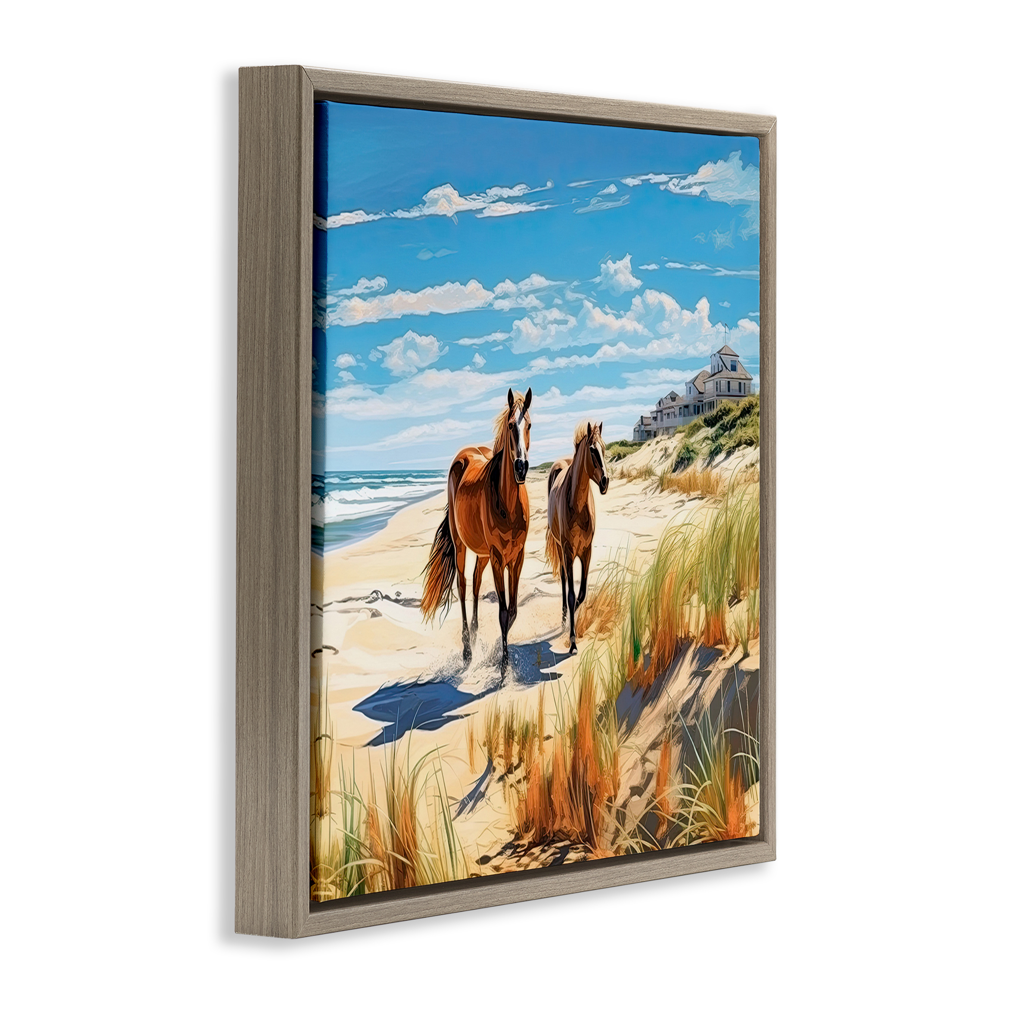 Stupell Industries Galloping Beach Horses Coastal Painting Brown Floater Framed Canvas Art Print Wall Art, 25 x 25
