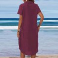 thumbnail image 4 of Robes Décontractées pour Femmes, Couleur Unie, Boutonnée, Col en V, Col à Revers, Robe Midi, Manches Longues/courtes, Robe Chemise avec Poches, 4 of 7