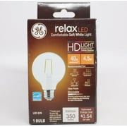 GE Lighting 36850 Clear Finish Light Bulb Relax HD Dimmable LED G25 Decorative Globe 4.5 (40-Watt Replacement), 350-Lumen Medium Base, 1-Pack, Soft White