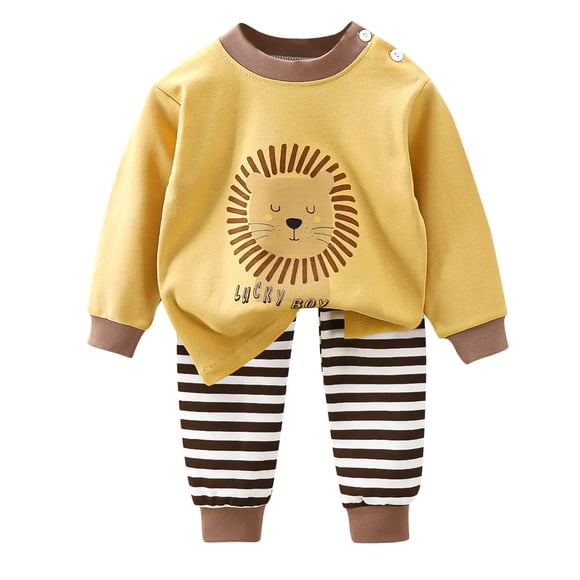 Odeerbi 0-11 Años Niños Niñas Algodón Pijamas Conjuntos Impreso Manga Larga Tops Pantalones Dos Piezas Pijama Set
