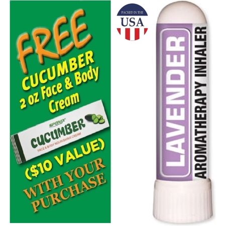 100 Ml Face - Organic Aromatherapy Lavender Nasal Inhaler - Made with 100% Organic Essential Oils - 0.7 ml - with FREE Cucumber Face & Body Nourishing Cream by Sponix
