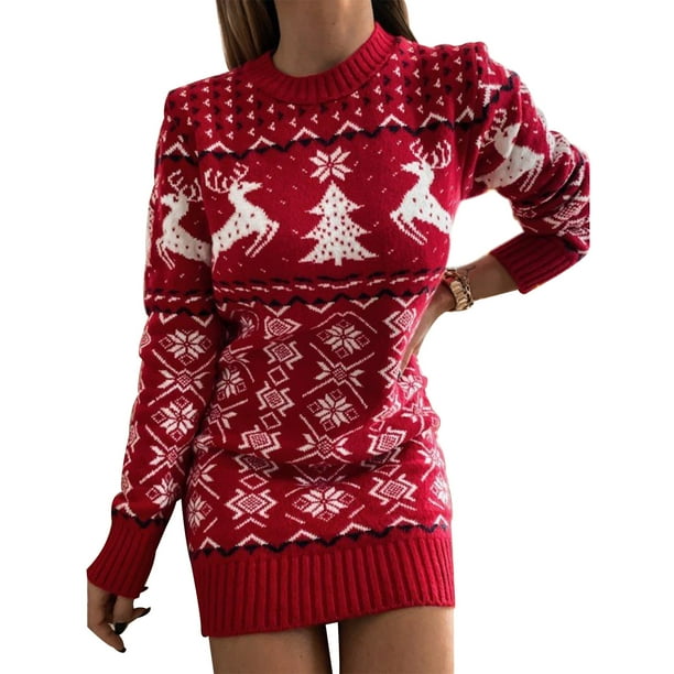 Christmas Sweater Dress Vestido Punto Navidad Suéter De Punto Para