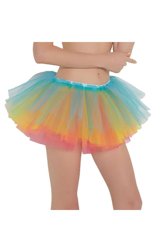 Women's Mini Tutu Skirt Summer Layered Short Party Ballet Pancake Dance Sexy Clown Bubble Tulle Skirt Multicolored Small-X-Large