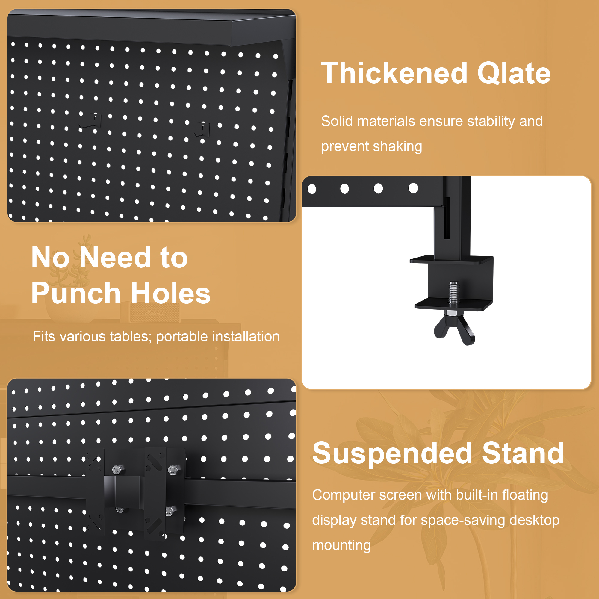 Montary Gaming & Office Desk Organizer with Dual Monitor Stand, 59x35" Metal Pegboard Privacy Panel, Black