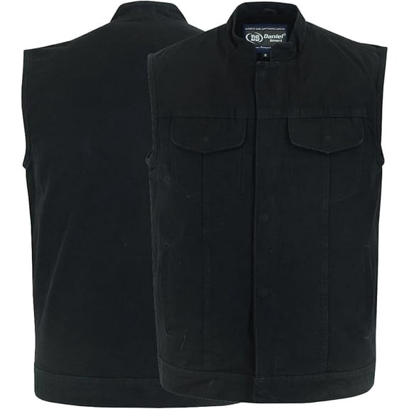 Daniel Smart Men’s Motorcycle Denim Vest – Stand Collar Biker Riding Vest with YKK Front Zipper, Utility Pockets & Patch-Friendly Back